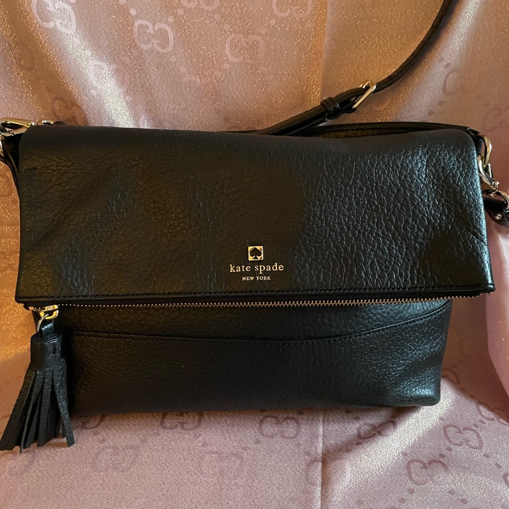 Kate Spade black flap tassel bag